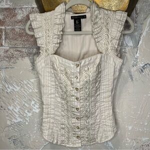 Grass Collections S button up cream tank top pin tucks ruffles coquette girly